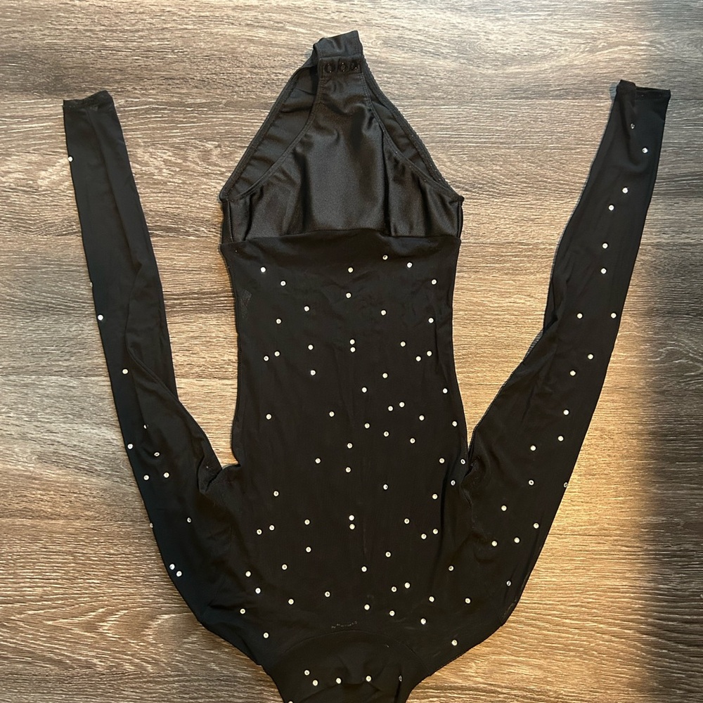 Black Long Sleeve Bodysuit with Rhinestones